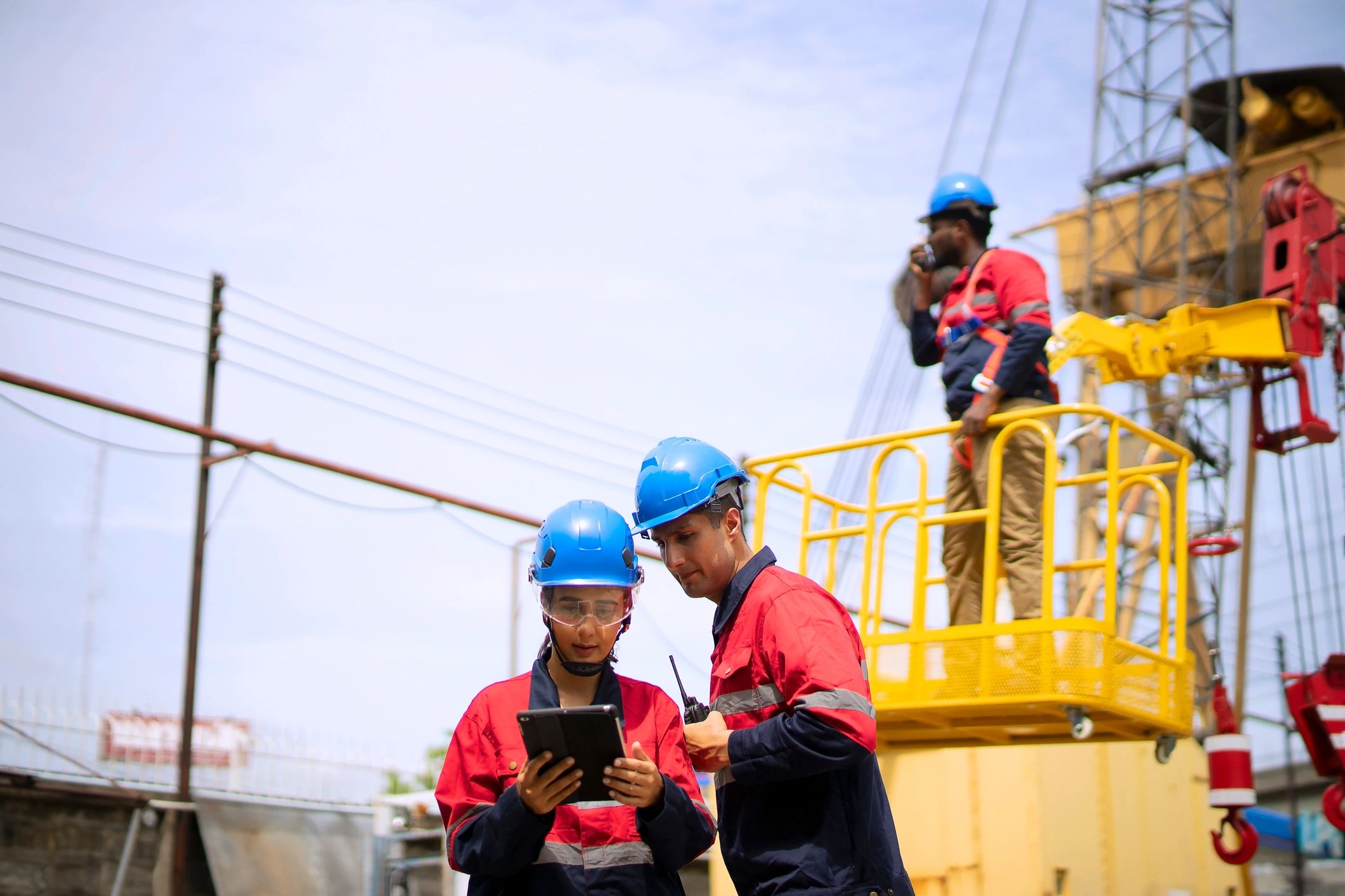 Engineers coordinating work at a construction site